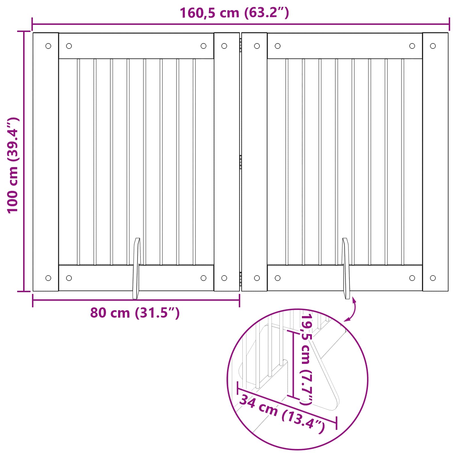 vidaXL Bramka dla psów z podpórkami 2 pcs Stare drewno 80 x 100 cm
