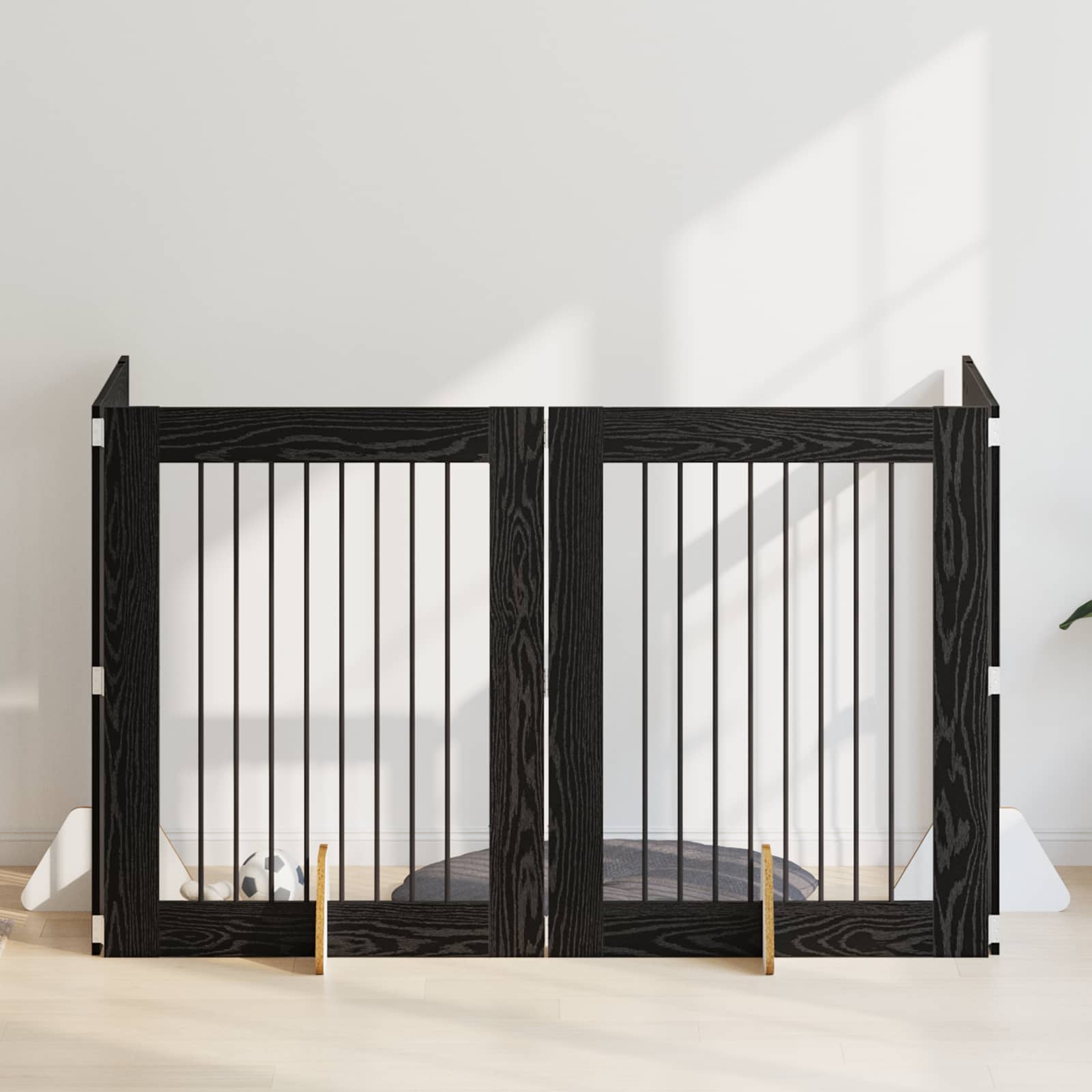 vidaXL Bramka dla psów z podpórkami 4 pcs Czarny dąb 80 x 100 cm