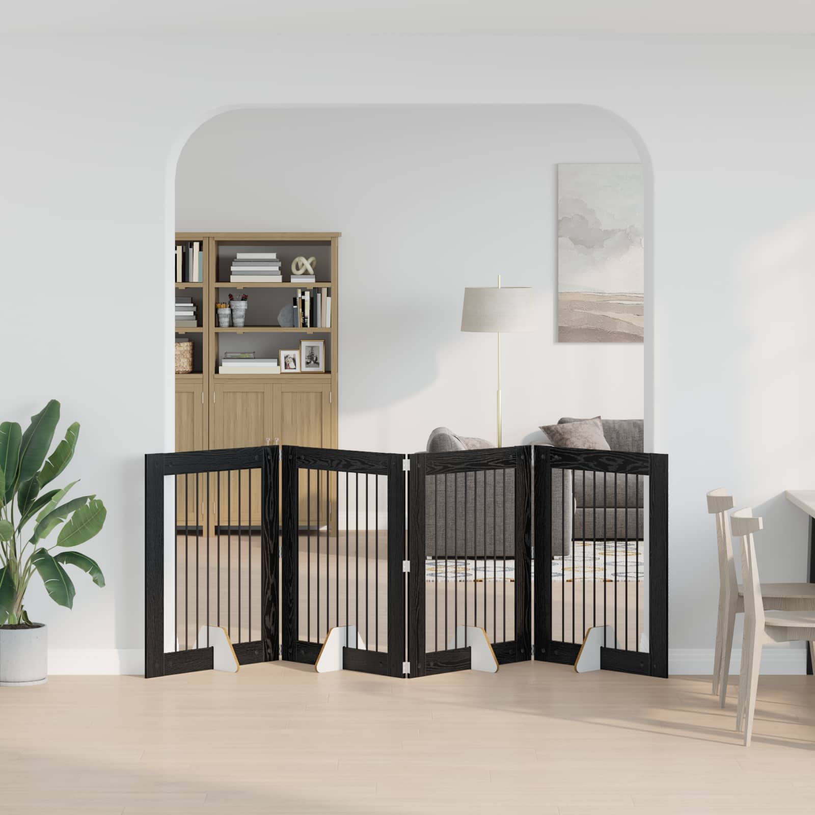 vidaXL Bramka dla psów z podpórkami 4 pcs Czarny dąb 80 x 100 cm