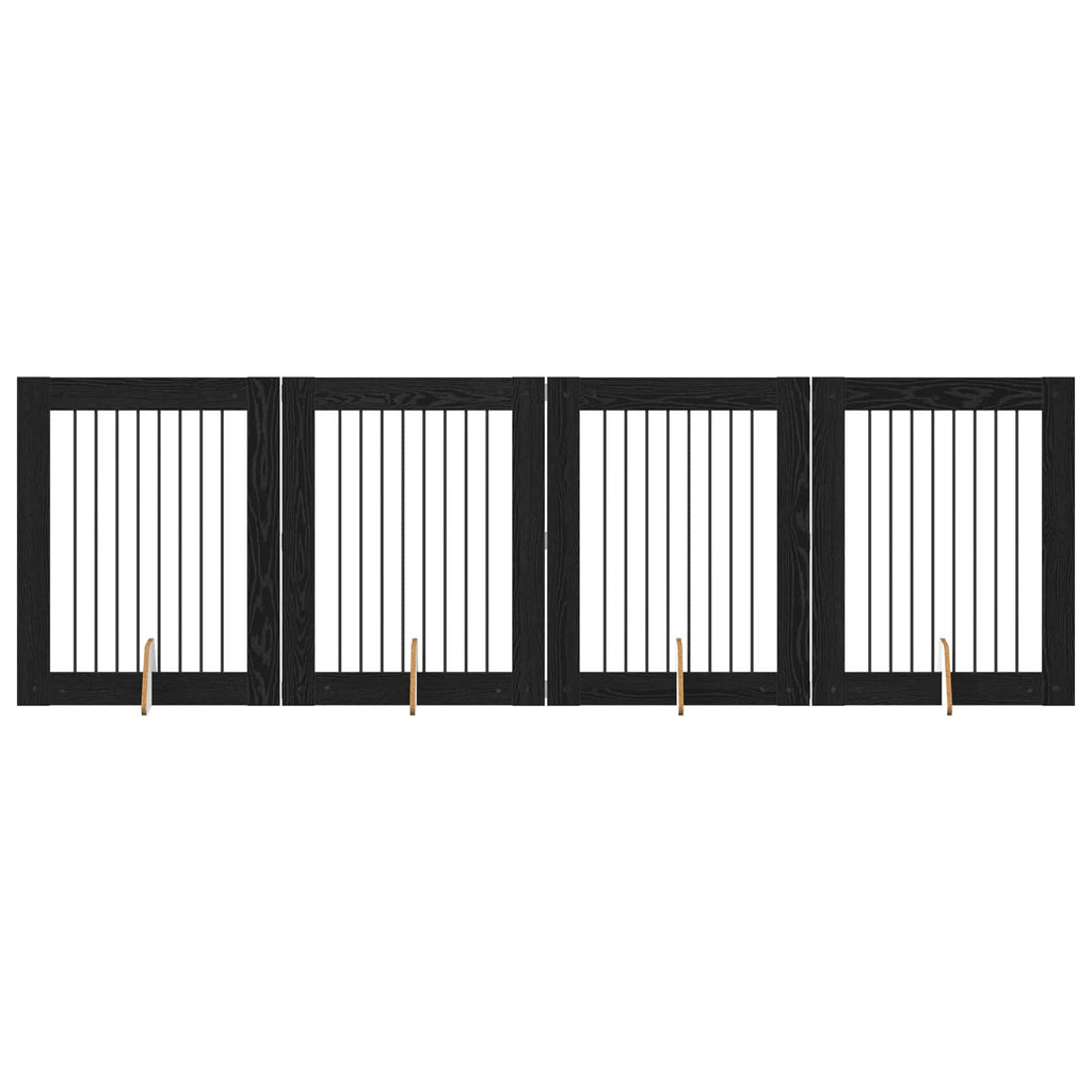 vidaXL Bramka dla psów z podpórkami 4 pcs Czarny dąb 80 x 100 cm