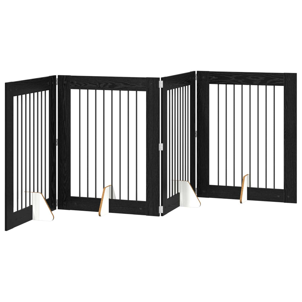 vidaXL Bramka dla psów z podpórkami 4 pcs Czarny dąb 80 x 100 cm