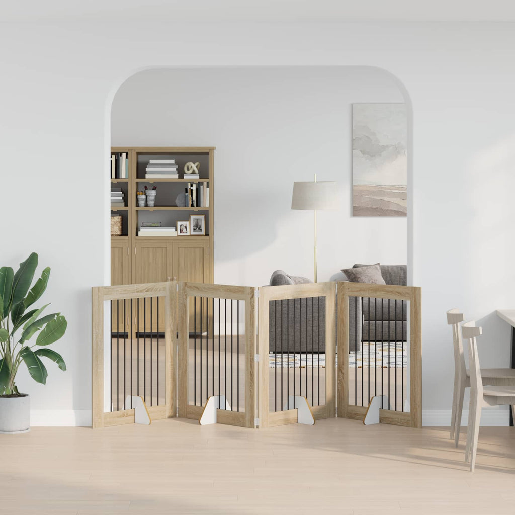 vidaXL Składana bramka dla psa z podpórkami 4 szt. dąb Sonoma 321 cm