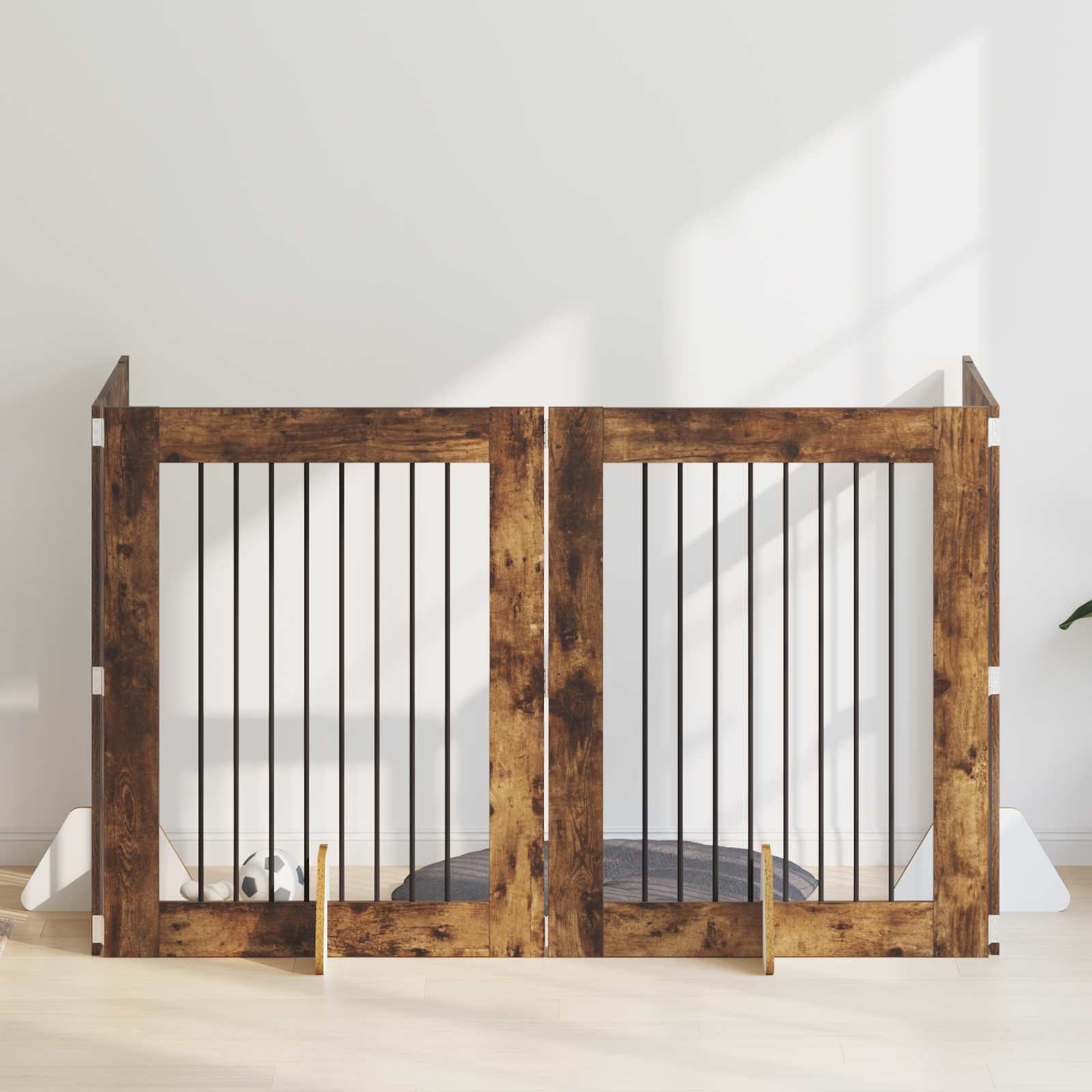 vidaXL Bramka dla psów z podpórkami 4 pcs Dąb wędzony 80 x 100 cm
