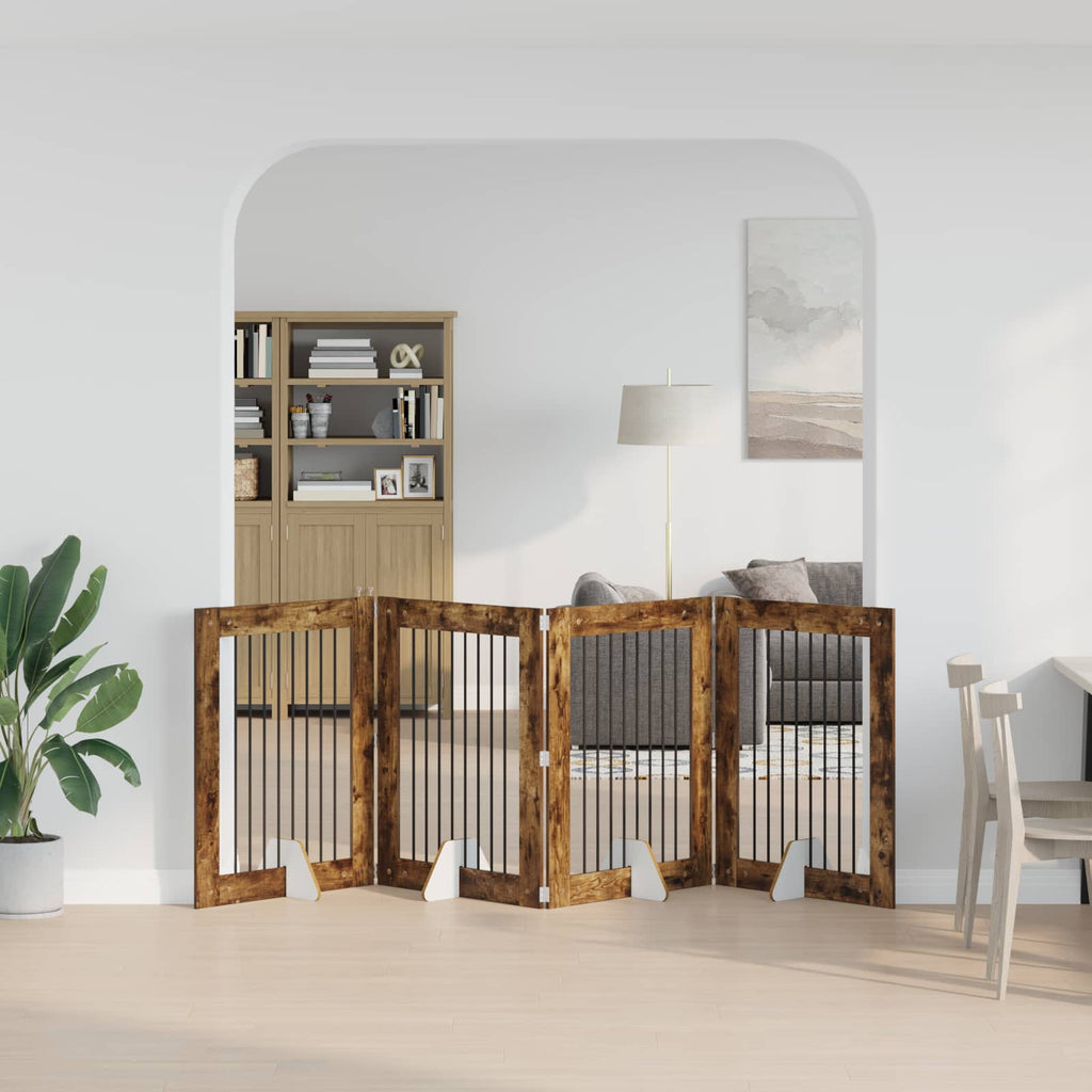 vidaXL Bramka dla psów z podpórkami 4 pcs Dąb wędzony 80 x 100 cm