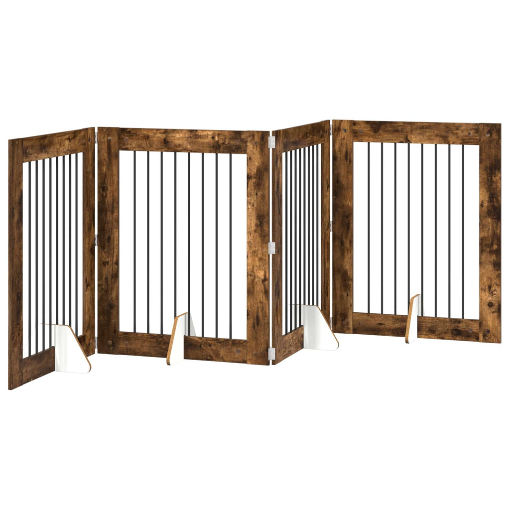 vidaXL Bramka dla psów z podpórkami 4 pcs Dąb wędzony 80 x 100 cm