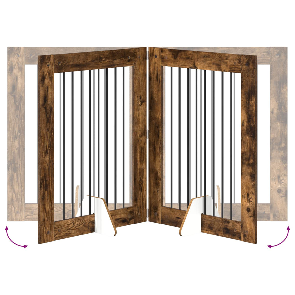 vidaXL Bramka dla psów z podpórkami 4 pcs Dąb wędzony 80 x 100 cm