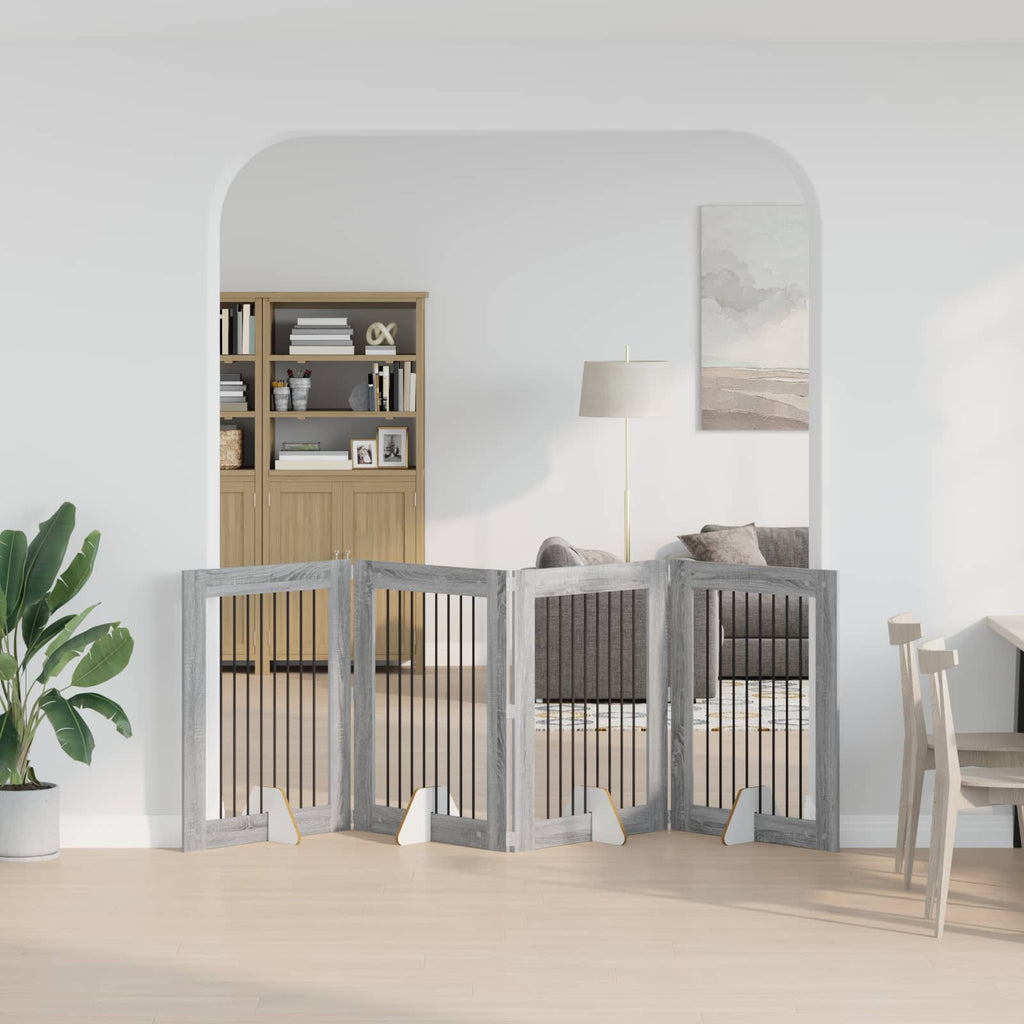 vidaXL Bramka dla psów z podpórkami 4 pcs Szary Sonoma 80 x 100 cm