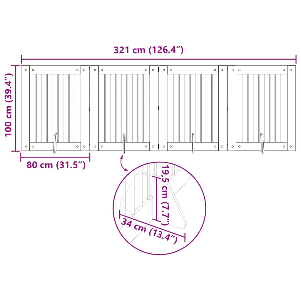 vidaXL Bramka dla psów z podpórkami 4 pcs Szary Sonoma 80 x 100 cm
