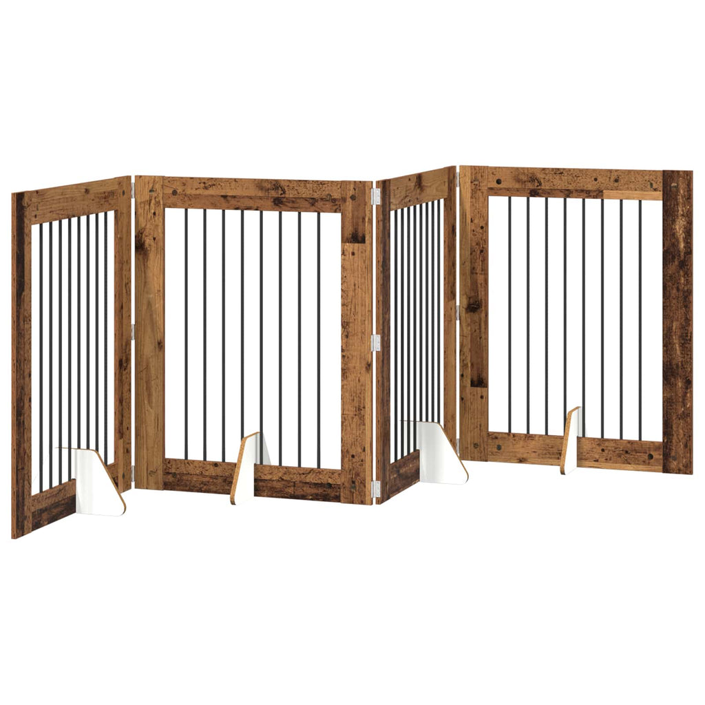 vidaXL Bramka dla psów z podpórkami 4 pcs Stare drewno 80 x 100 cm