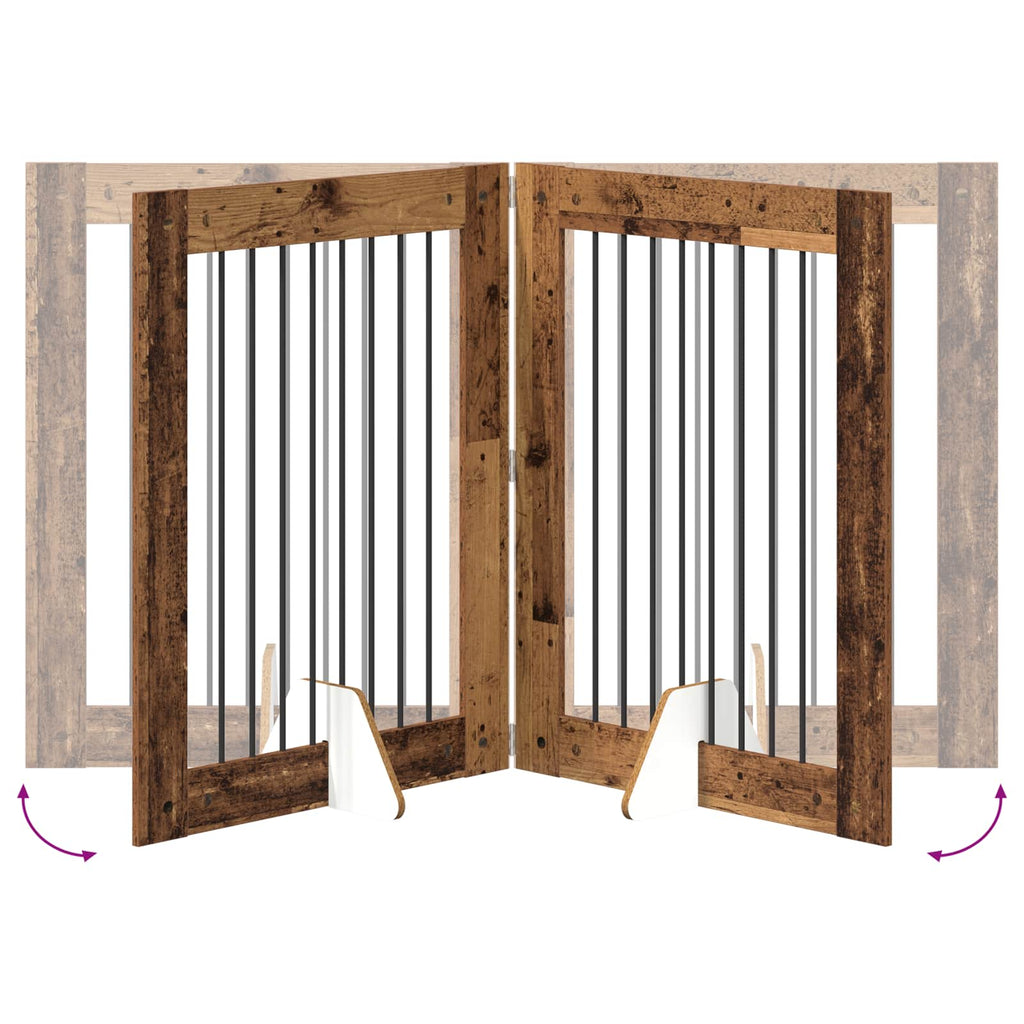 vidaXL Bramka dla psów z podpórkami 4 pcs Stare drewno 80 x 100 cm