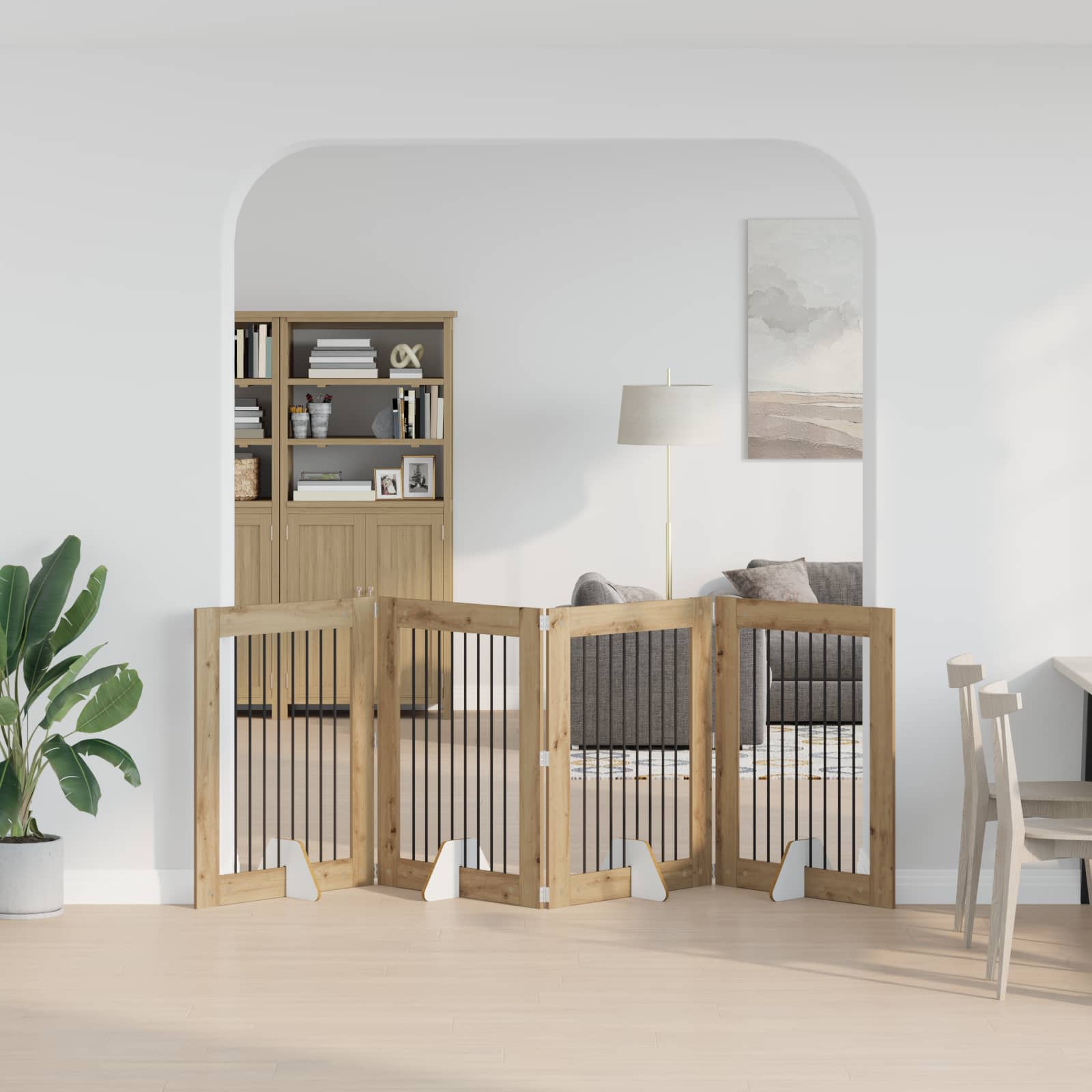 vidaXL Składana bramka dla psa z podpórkami 4 szt. Dąb artisan 321 cm