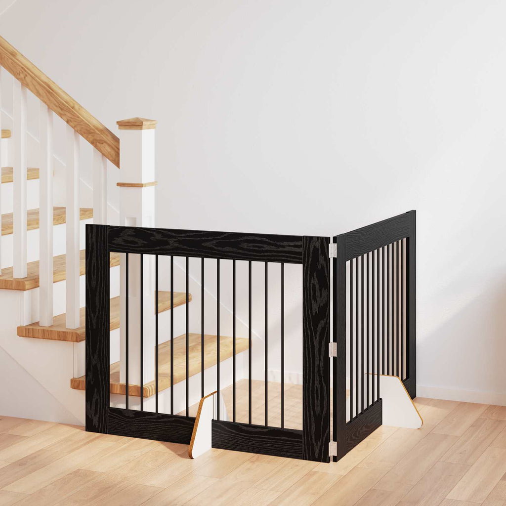 vidaXL Bramka dla psów z podpórkami 2 pcs Czarny dąb 100 x 80 cm