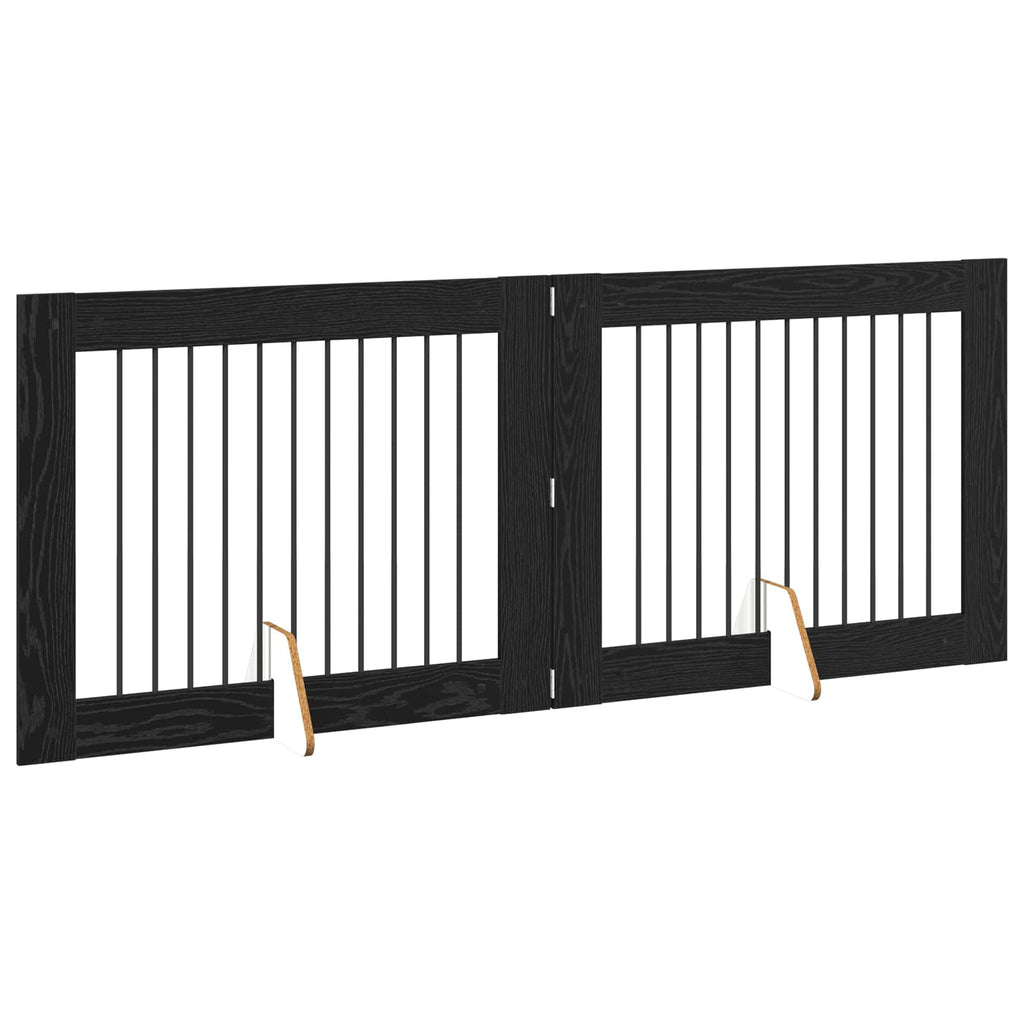 vidaXL Bramka dla psów z podpórkami 2 pcs Czarny dąb 100 x 80 cm