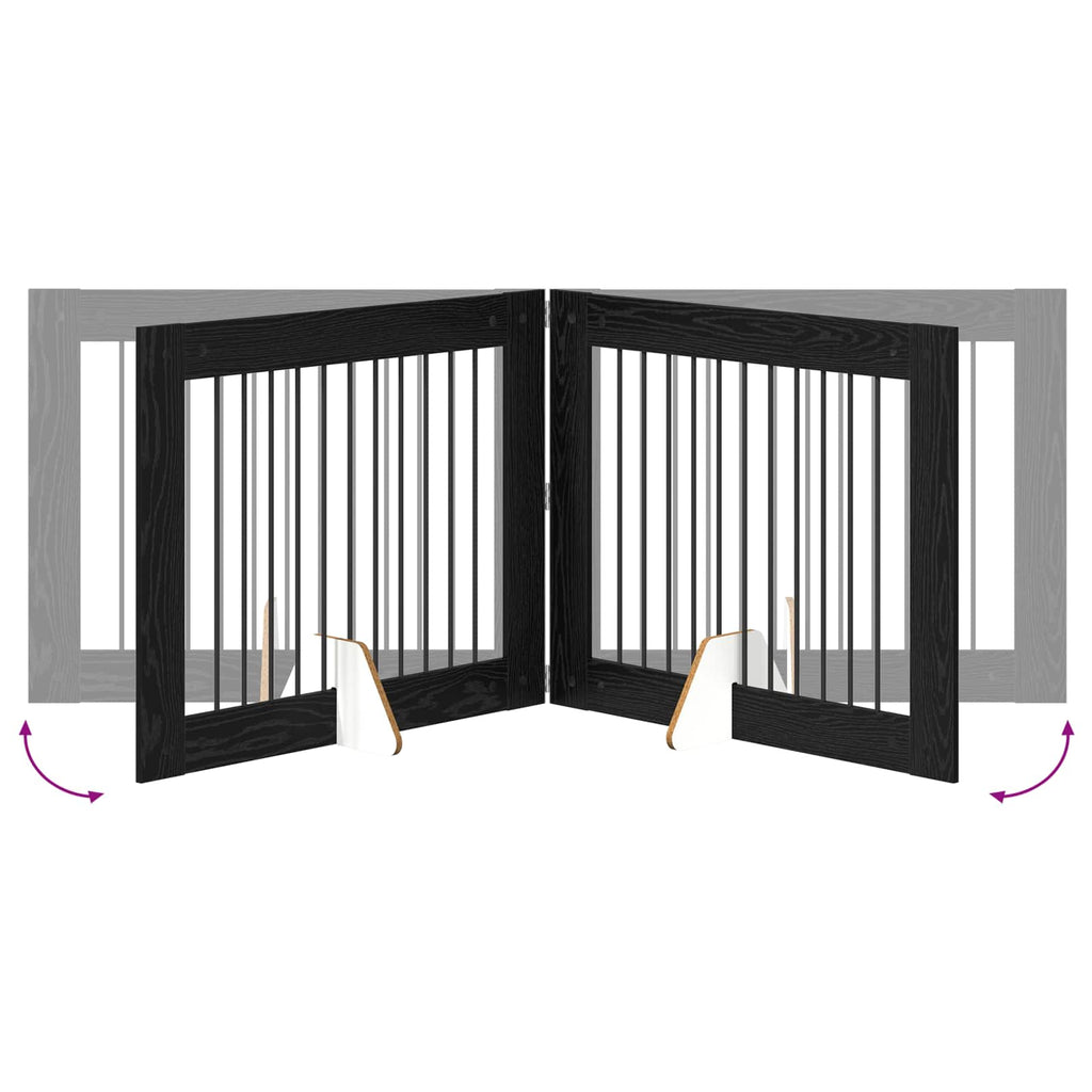 vidaXL Bramka dla psów z podpórkami 2 pcs Czarny dąb 100 x 80 cm
