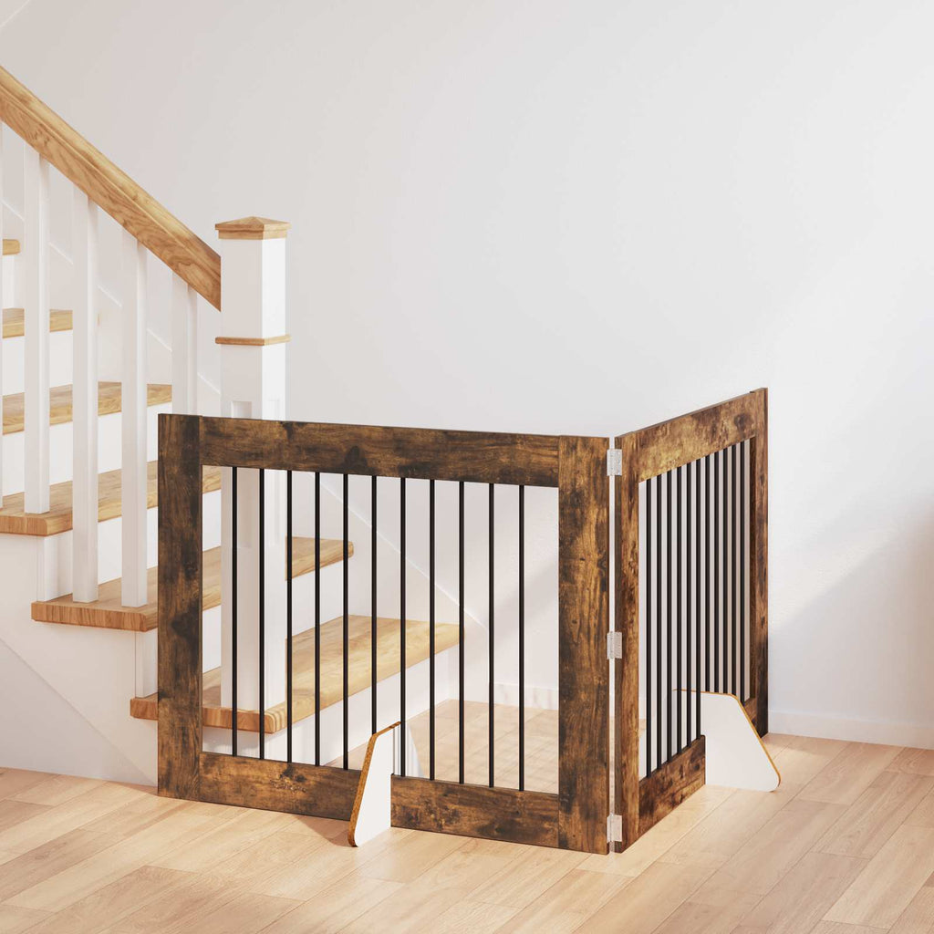 vidaXL Bramka dla psów z podpórkami 2 pcs Dąb wędzony 100 x 80 cm