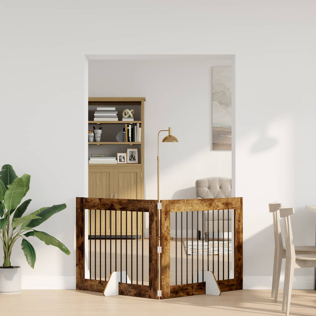 vidaXL Bramka dla psów z podpórkami 2 pcs Dąb wędzony 100 x 80 cm