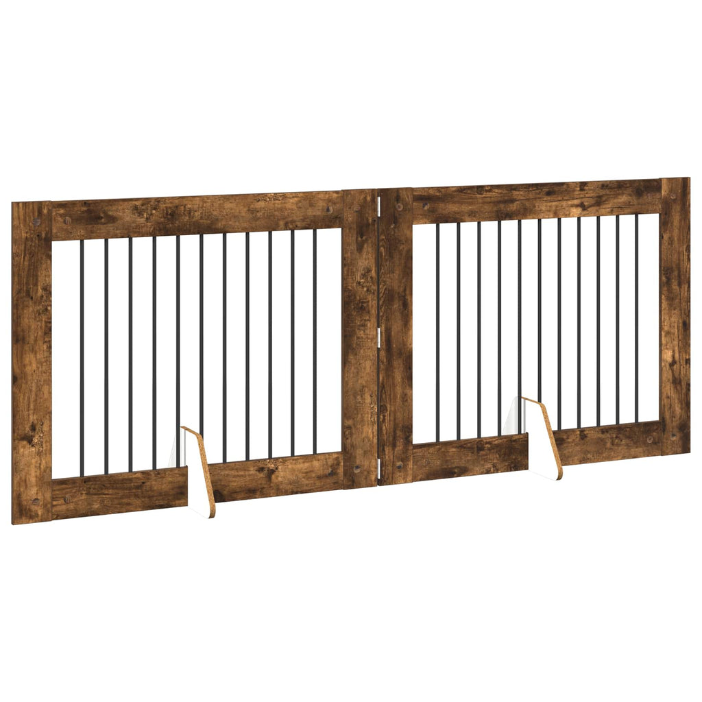 vidaXL Bramka dla psów z podpórkami 2 pcs Dąb wędzony 100 x 80 cm