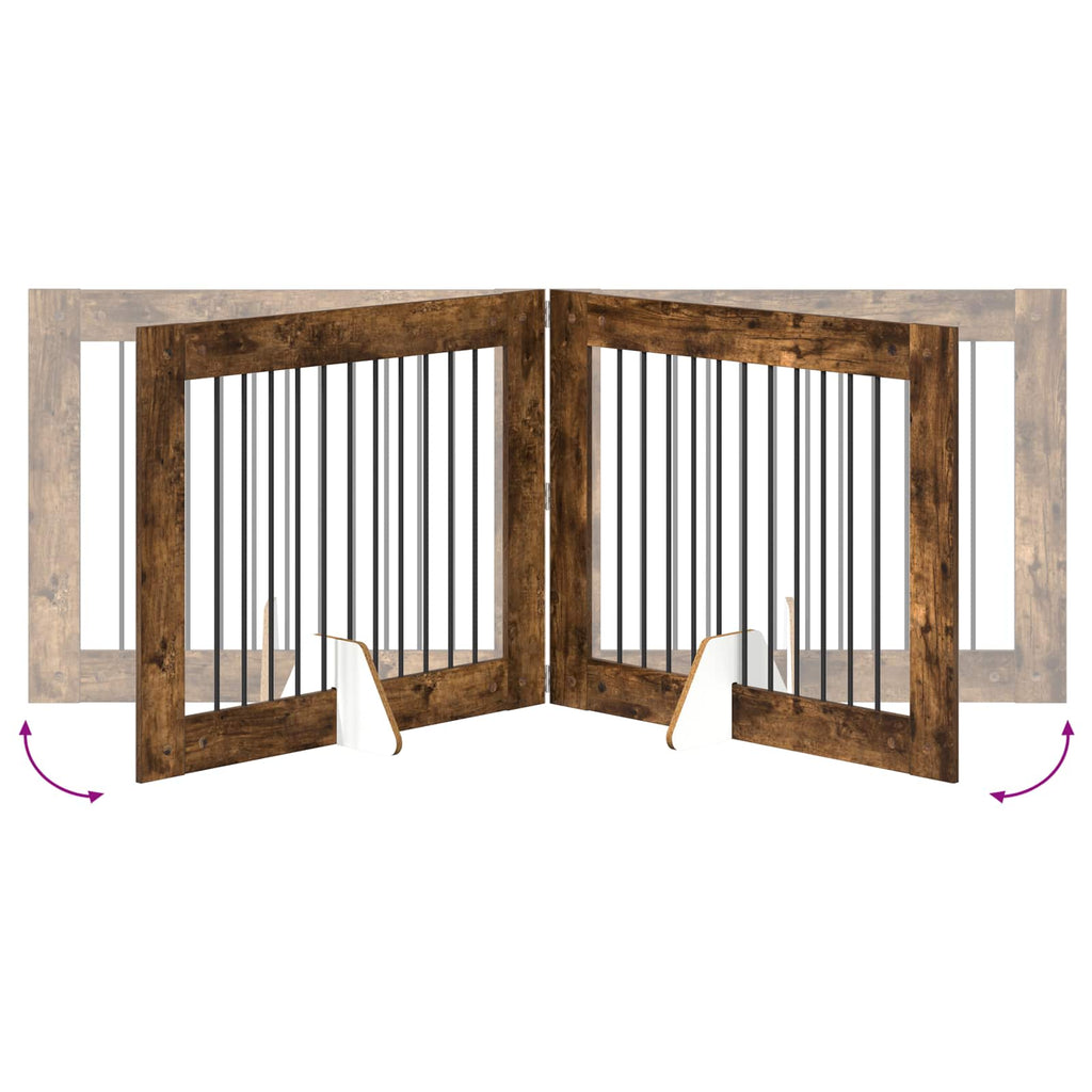 vidaXL Bramka dla psów z podpórkami 2 pcs Dąb wędzony 100 x 80 cm