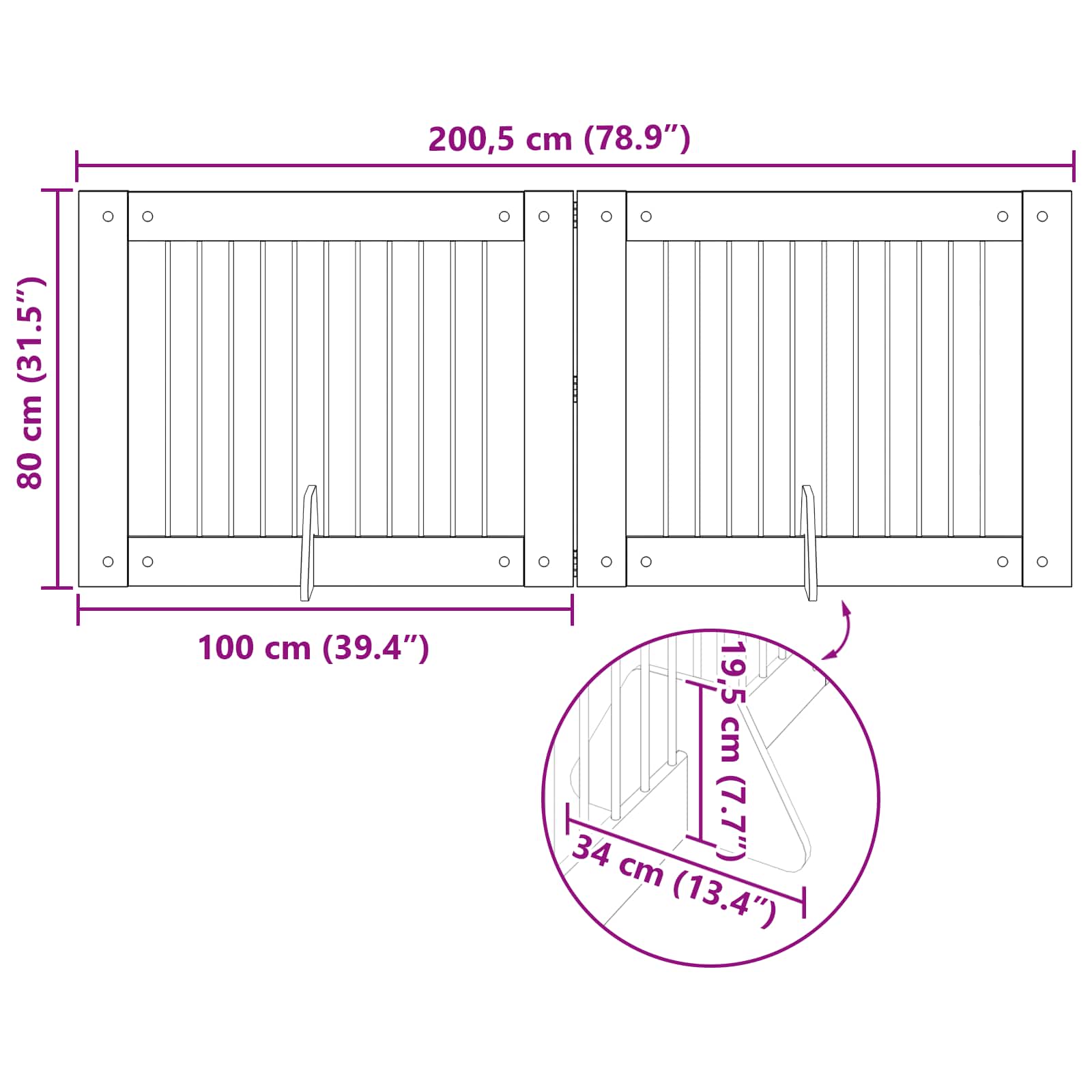 vidaXL Bramka dla psów z podpórkami 2 pcs Dąb wędzony 100 x 80 cm