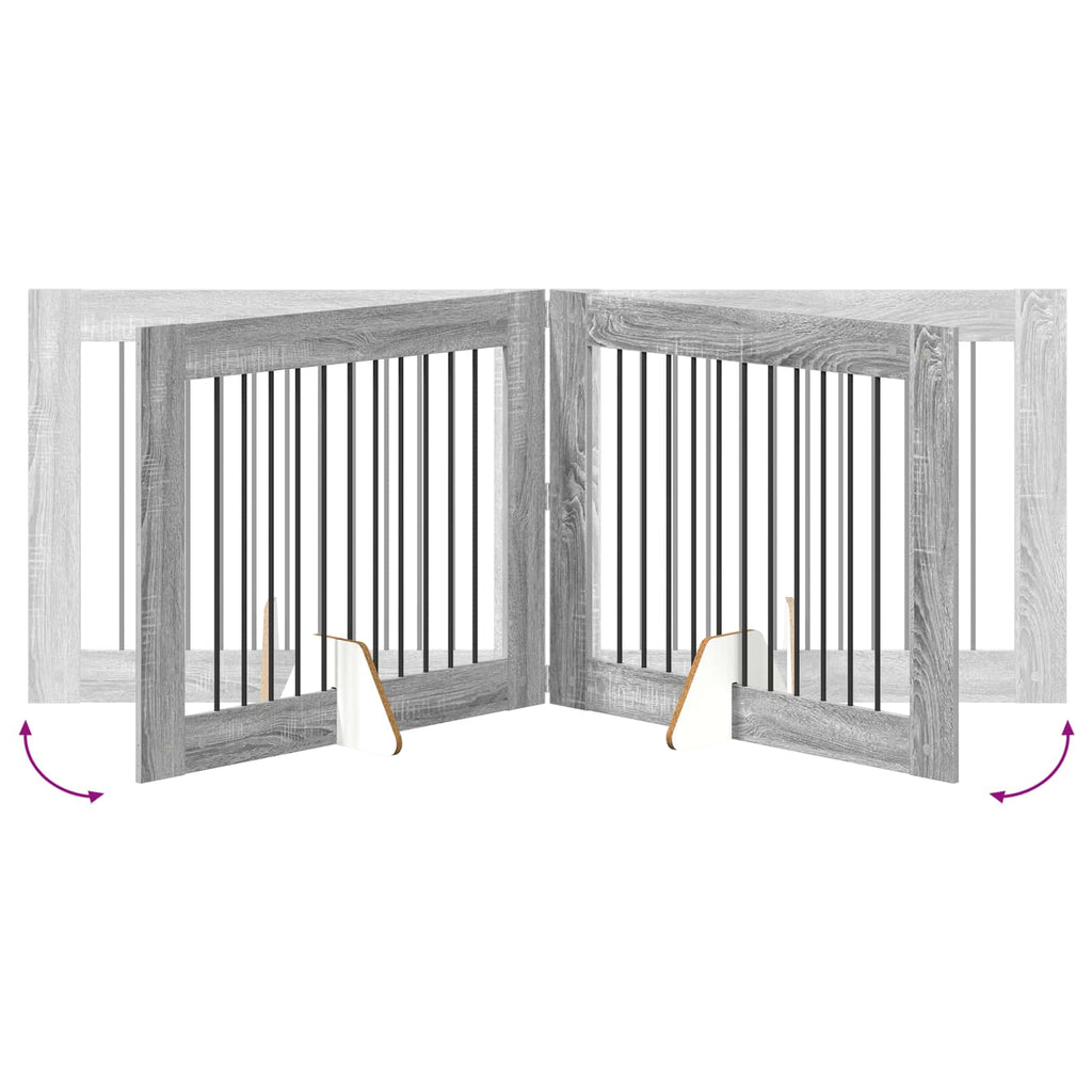 vidaXL Bramka dla psów z podpórkami 2 pcs Szary Sonoma 100 x 80 cm