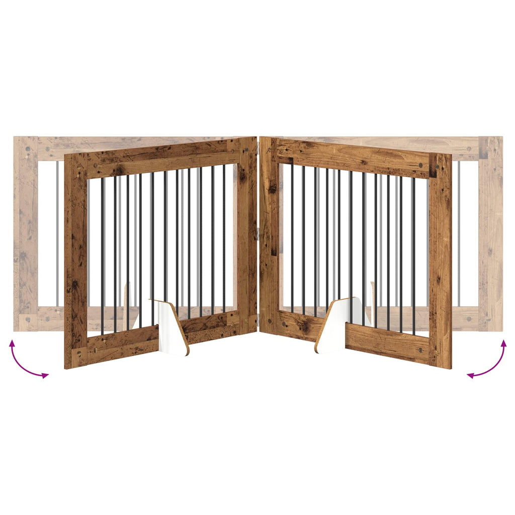 vidaXL Bramka dla psów z podpórkami 2 pcs Stare drewno 100 x 80 cm