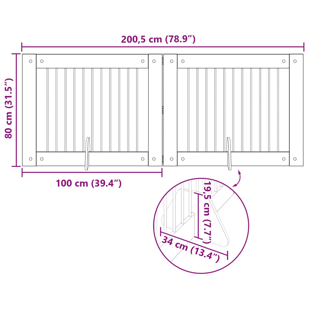 vidaXL Bramka dla psów z podpórkami 2 pcs Stare drewno 100 x 80 cm