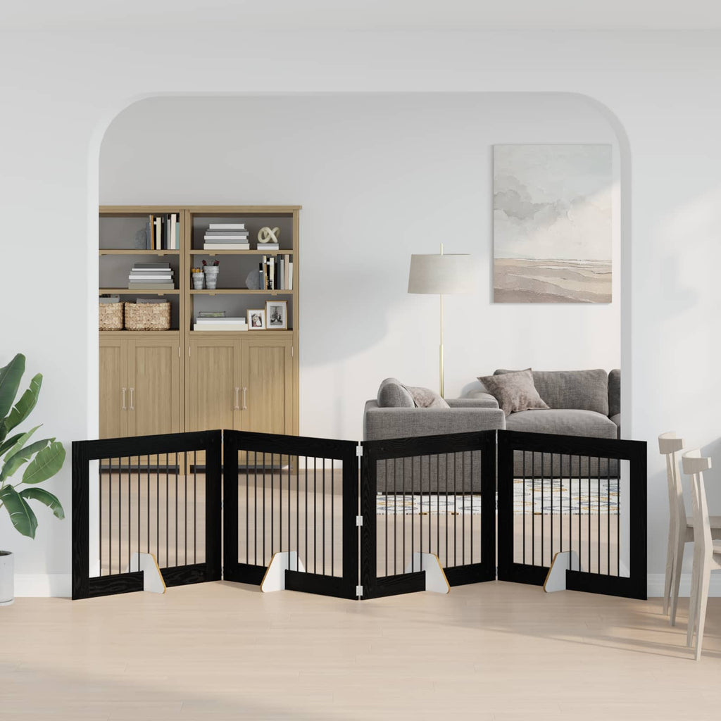 vidaXL Bramka dla psów z podpórkami 4 pcs Czarny dąb 100 x 80 cm