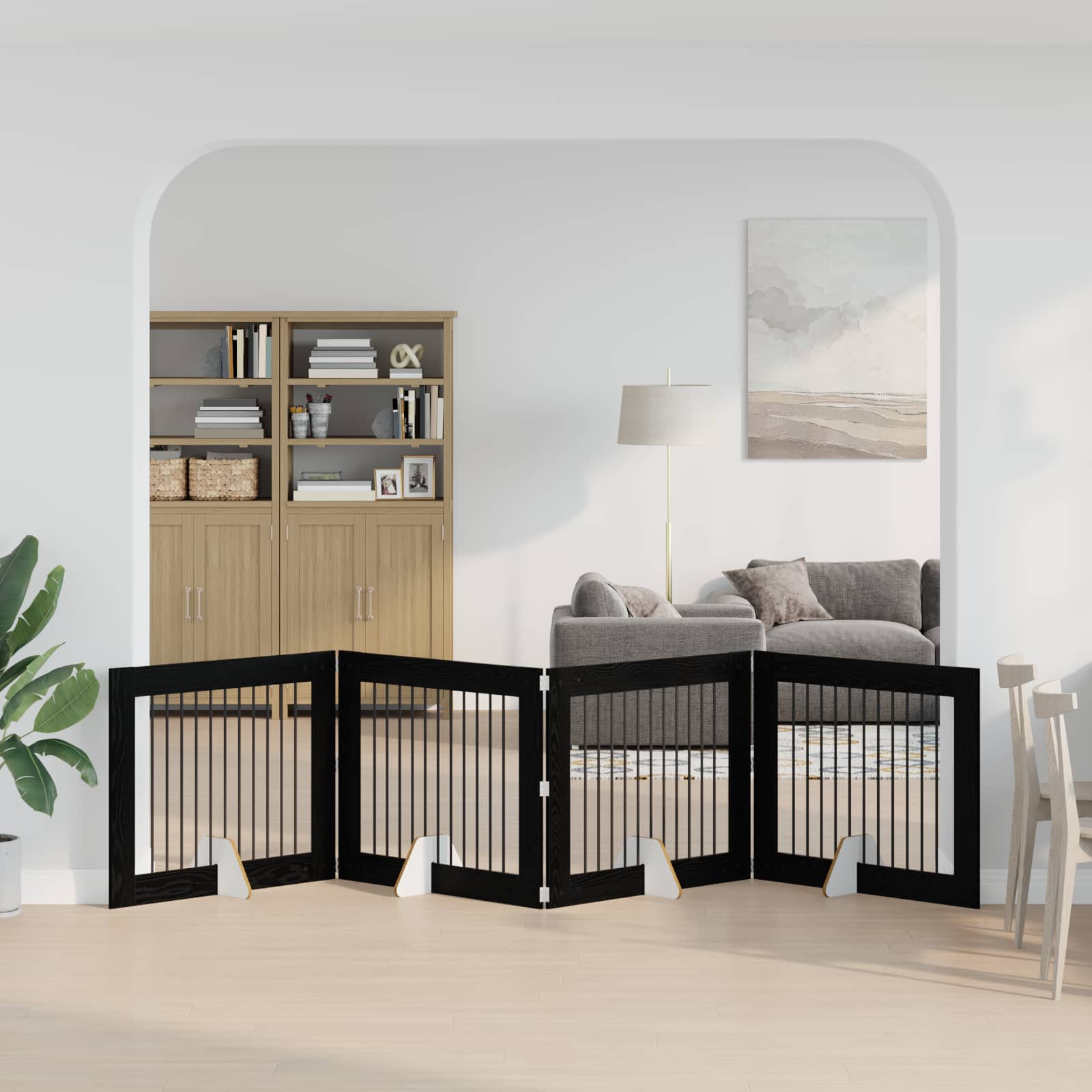 vidaXL Bramka dla psów z podpórkami 4 pcs Czarny dąb 100 x 80 cm