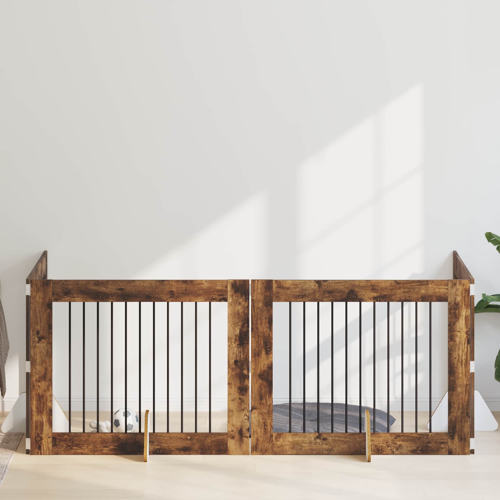 vidaXL Bramka dla psów z podpórkami 4 pcs Dąb wędzony 100 x 80 cm