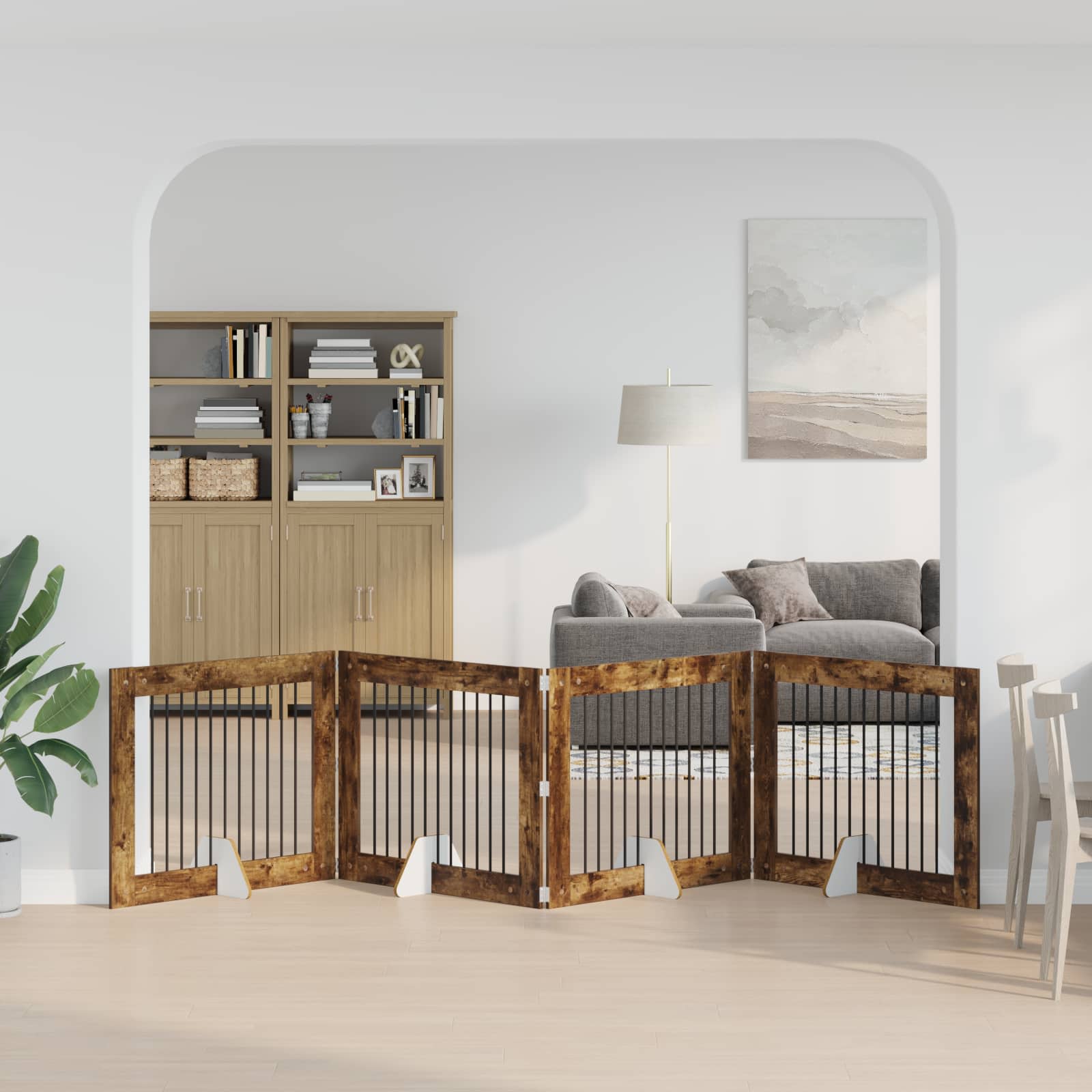 vidaXL Bramka dla psów z podpórkami 4 pcs Dąb wędzony 100 x 80 cm