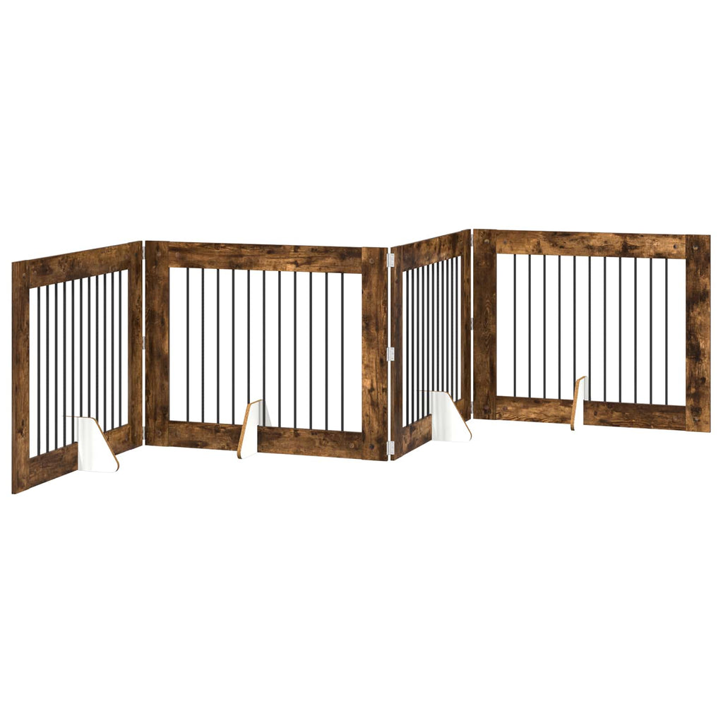 vidaXL Bramka dla psów z podpórkami 4 pcs Dąb wędzony 100 x 80 cm
