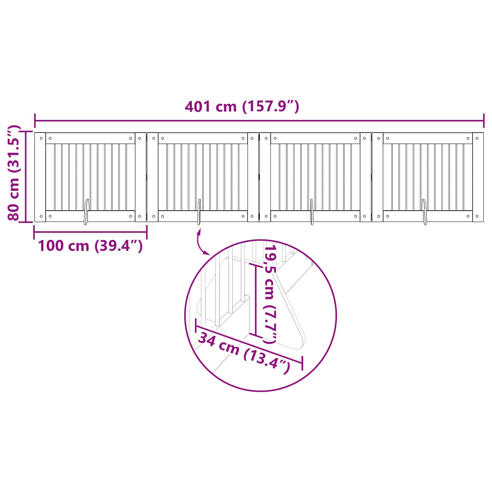 vidaXL Bramka dla psów z podpórkami 4 pcs Dąb wędzony 100 x 80 cm