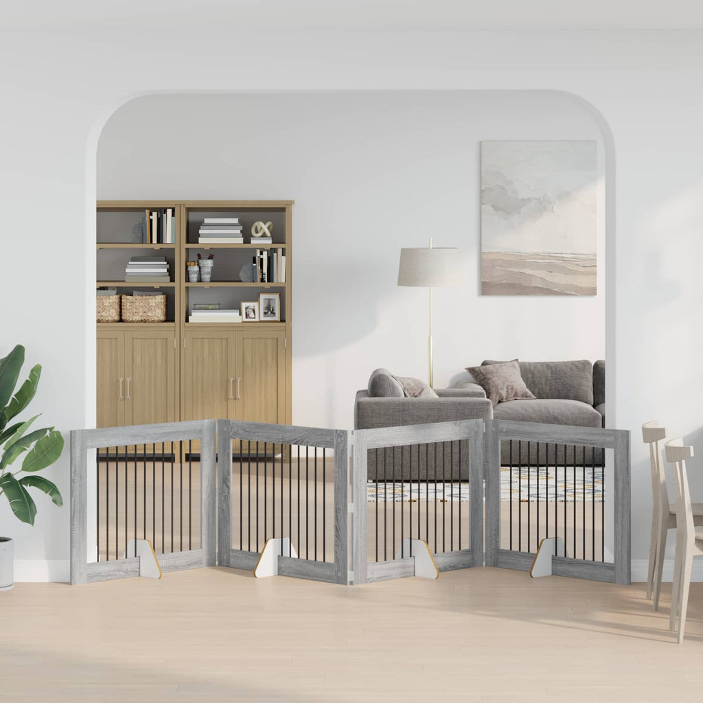 vidaXL Bramka dla psów z podpórkami 4 pcs Szary Sonoma 100 x 80 cm