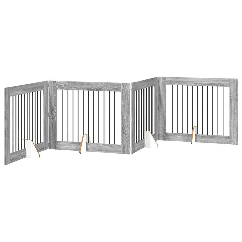 vidaXL Bramka dla psów z podpórkami 4 pcs Szary Sonoma 100 x 80 cm