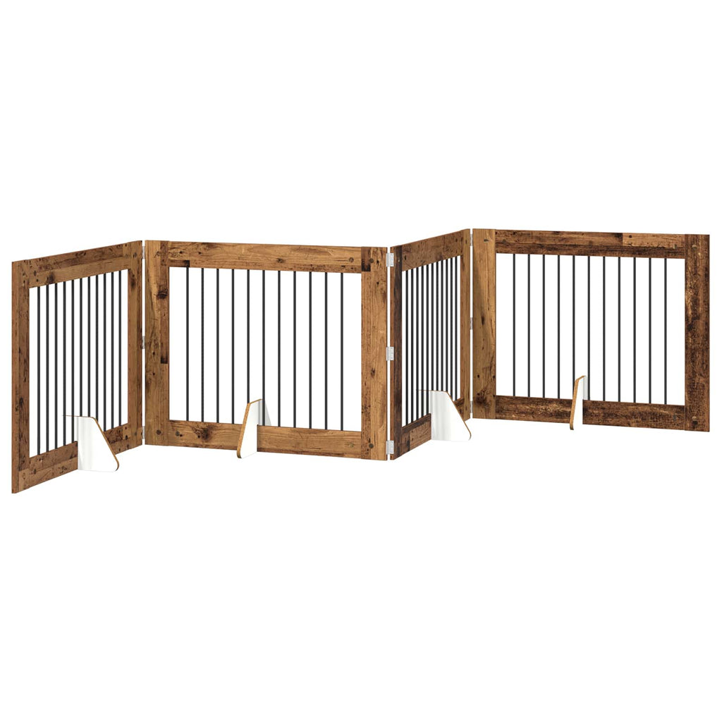 vidaXL Bramka dla psów z podpórkami 4 pcs Stare drewno 100 x 80 cm