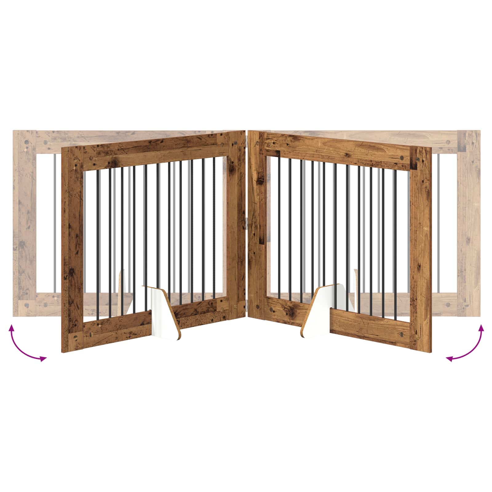 vidaXL Bramka dla psów z podpórkami 4 pcs Stare drewno 100 x 80 cm