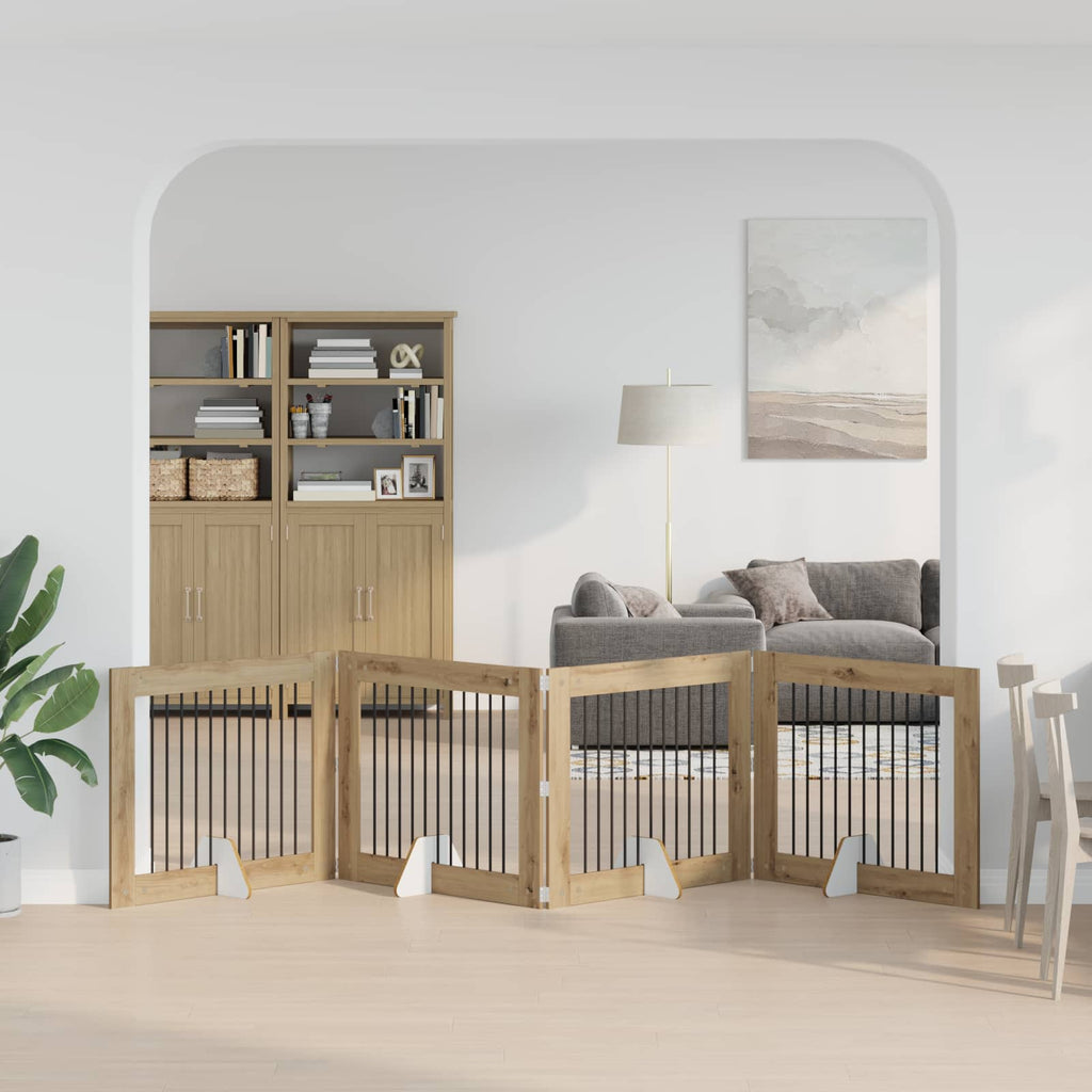 vidaXL Składana bramka dla psa z podpórkami 4 szt. Dąb artisan 401 cm