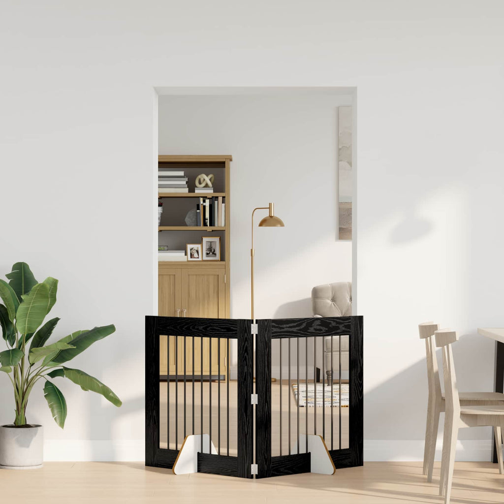 vidaXL Bramka dla psów z podpórkami 2 pcs Czarny dąb 80 x 80 cm
