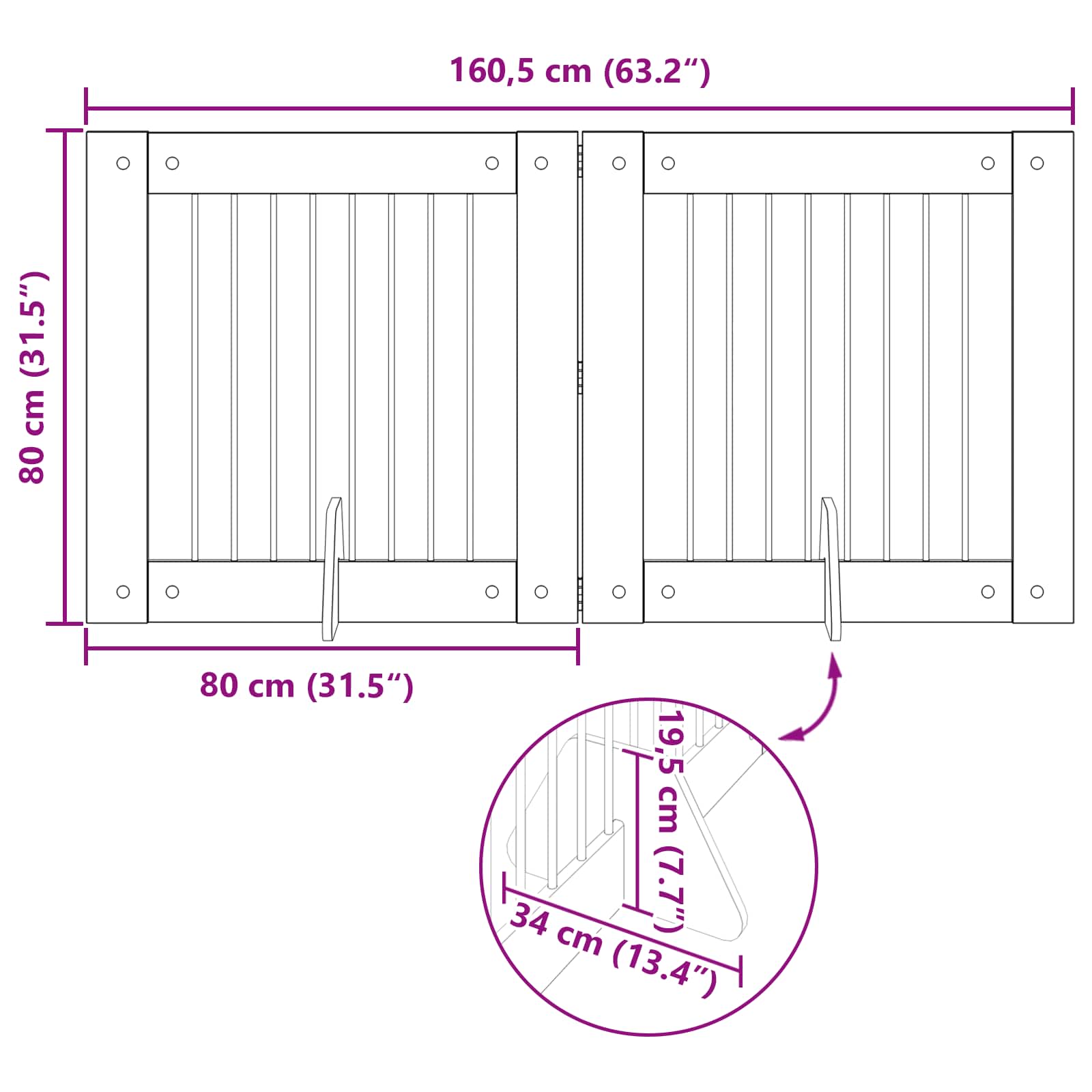 vidaXL Bramka dla psów z podpórkami 2 pcs Czarny dąb 80 x 80 cm