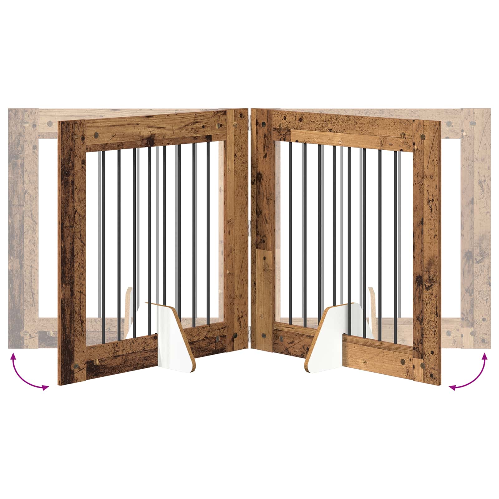 vidaXL Bramka dla psów z podpórkami 2 pcs Stare drewno 80 x 80 cm