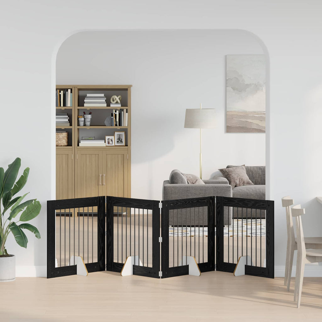 vidaXL Bramka dla psów z podpórkami 4 pcs Czarny dąb 80 x 80 cm