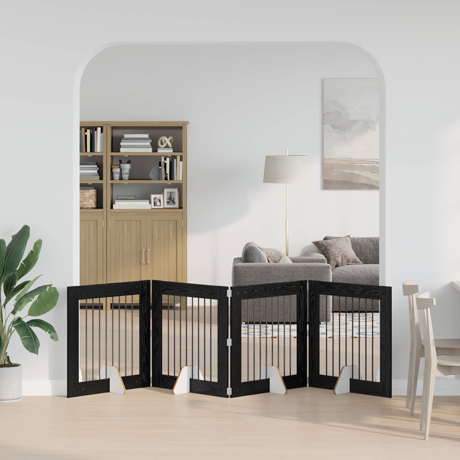 vidaXL Bramka dla psów z podpórkami 4 pcs Czarny dąb 80 x 80 cm