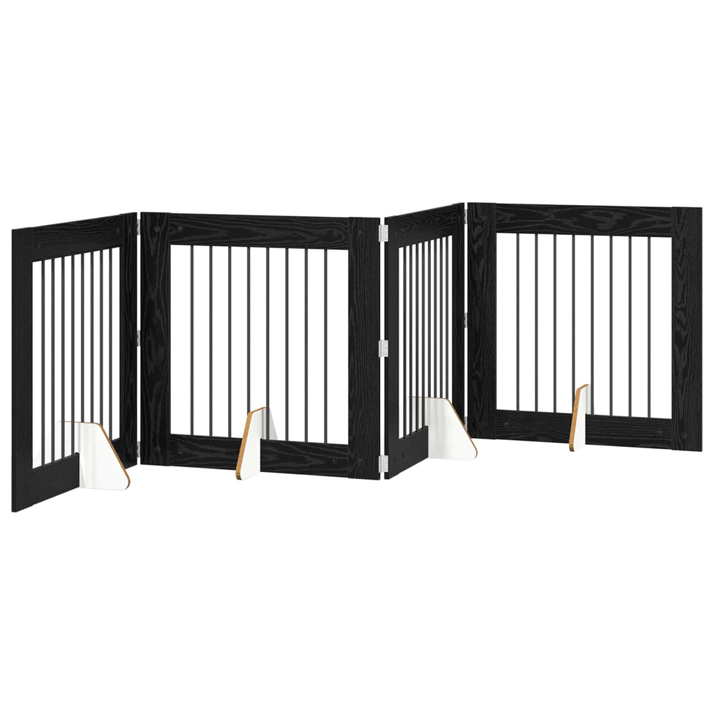 vidaXL Bramka dla psów z podpórkami 4 pcs Czarny dąb 80 x 80 cm