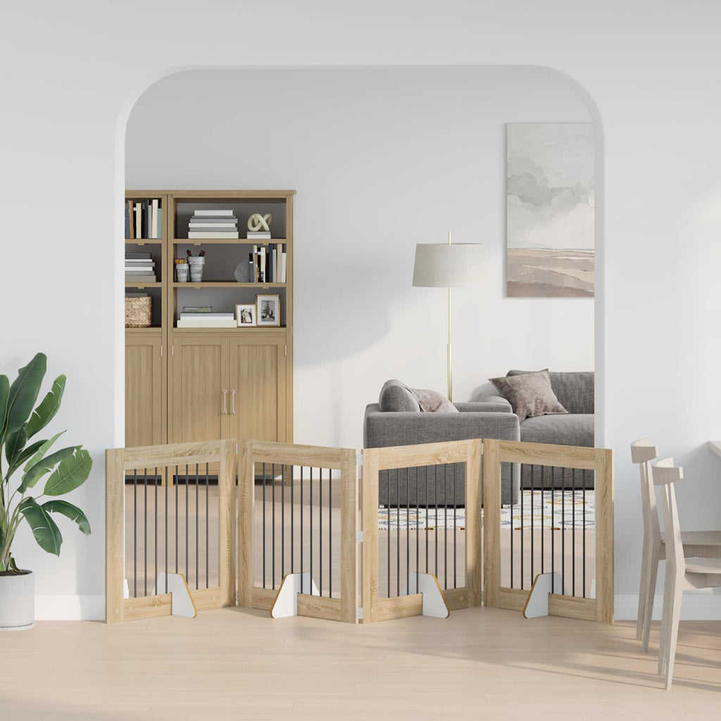 vidaXL Składana bramka dla psa z podpórkami 4 szt. dąb Sonoma 321 cm