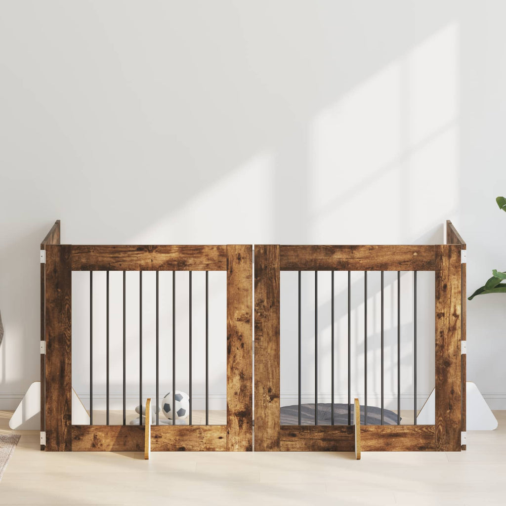 vidaXL Bramka dla psów z podpórkami 4 pcs Dąb wędzony 80 x 80 cm