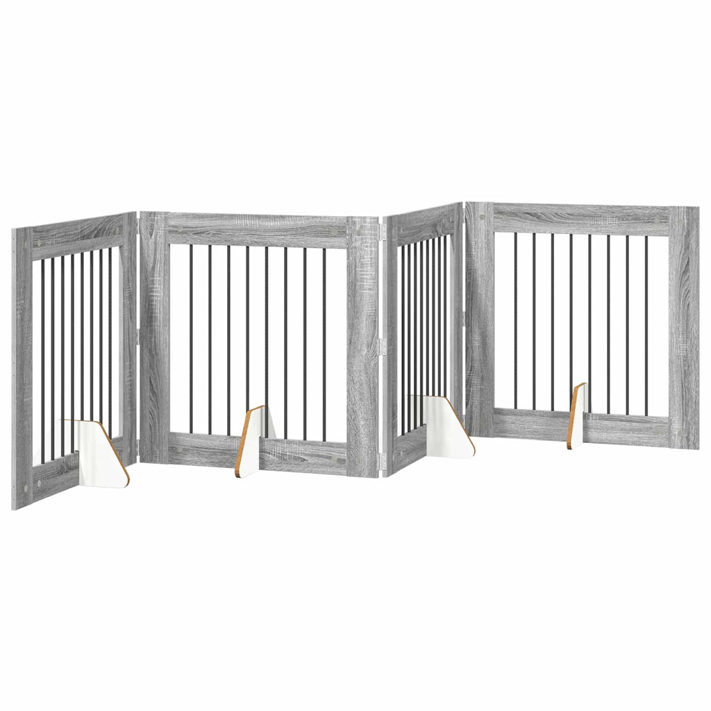 vidaXL Bramka dla psów z podpórkami 4 pcs Szary Sonoma 80 x 80 cm