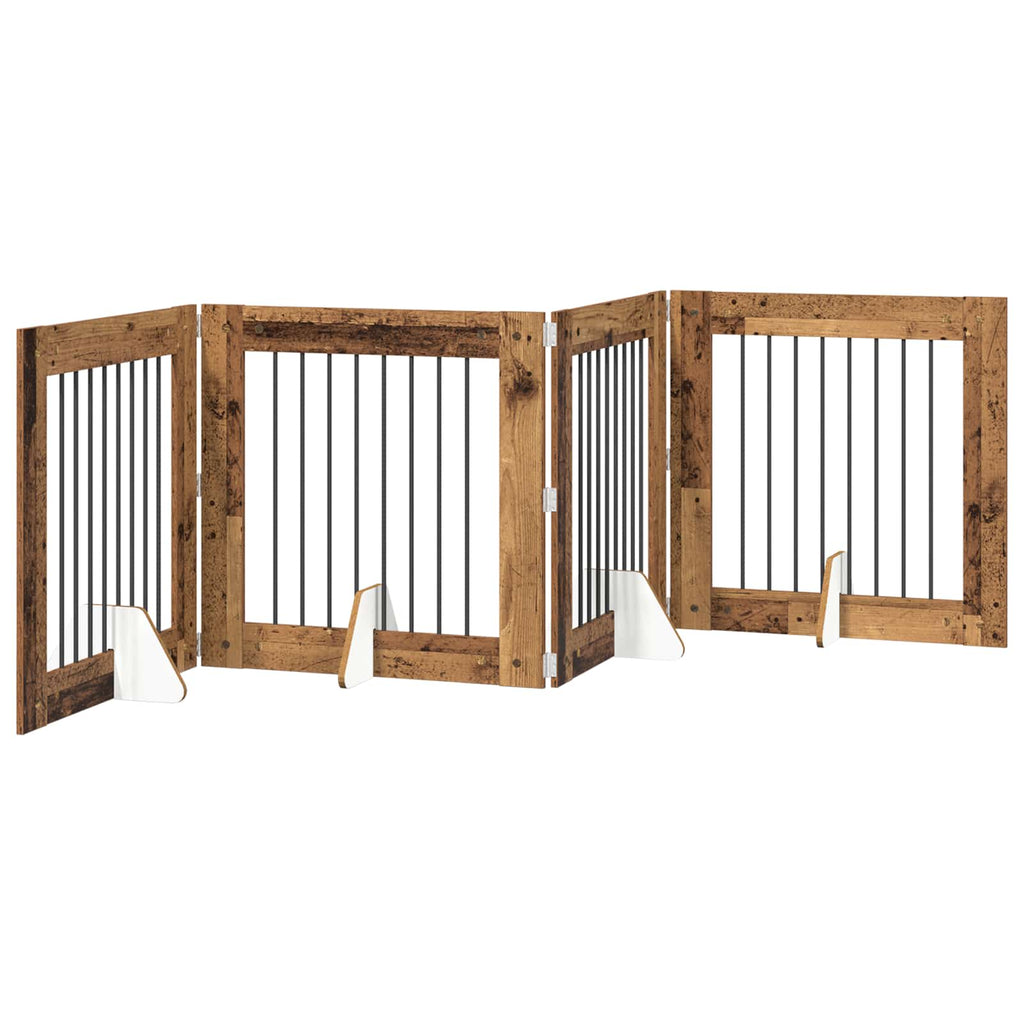 vidaXL Bramka dla psów z podpórkami 4 pcs Stare drewno 80 x 80 cm