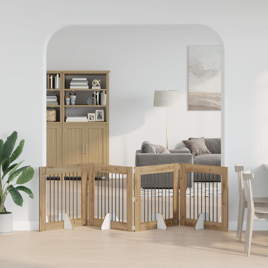 vidaXL Składana bramka dla psa z podpórkami 4 szt. Dąb artisan 321 cm