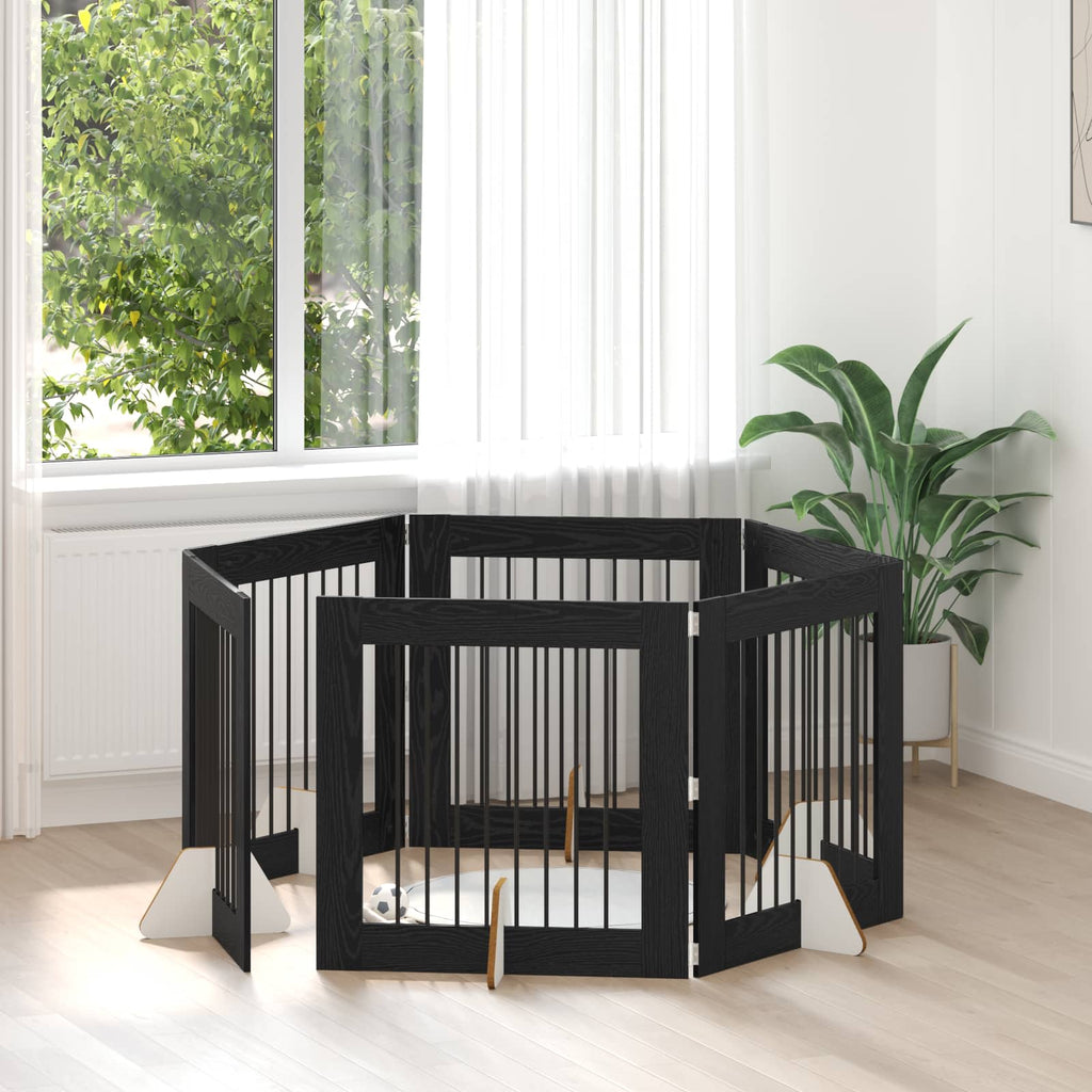 vidaXL Bramka dla psów z podpórkami 6 pcs Czarny dąb 80 x 80 cm