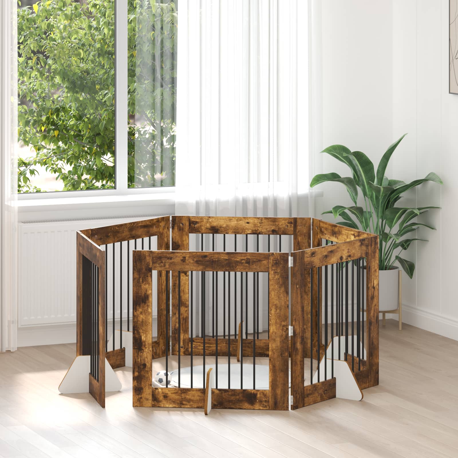 vidaXL Bramka dla psów z podpórkami 6 pcs Dąb wędzony 80 x 80 cm